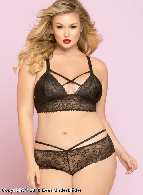 Seductive Bralette, Soft Lace, Crossing Straps, Plus Size 1 Seductive Bralette, Soft Lace, Crossing Straps, Plus Size