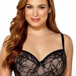 Full Cup Bra, Floral Lace, Mesh Overlay, C To M-cup