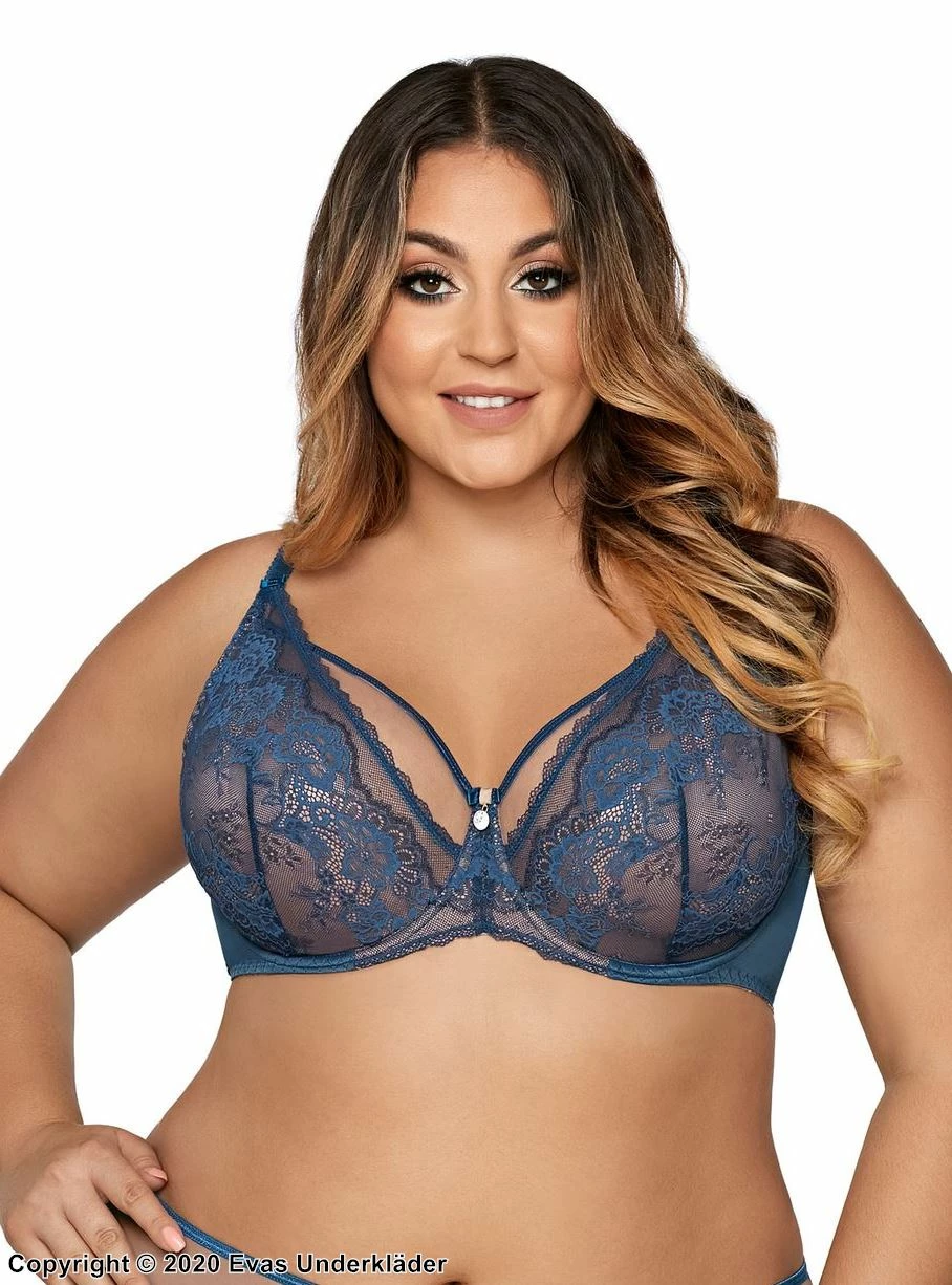 Seductive Bra, Lace Overlay, Straps Over Bust, Flowers, B To J-cup 12 Seductive Bra, Lace Overlay, Straps Over Bust, Flowers, B To J-cup - Image 12