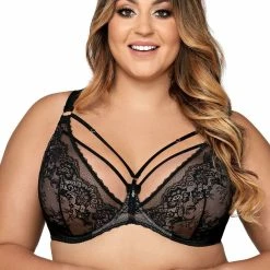 Seductive Bra, Lace Overlay, Straps Over Bust, Flowers, B To J-cup