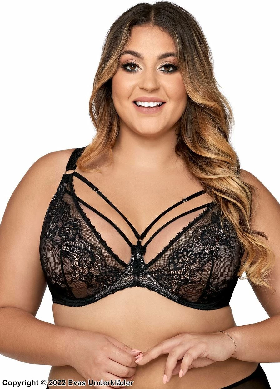 Seductive Bra, Lace Overlay, Straps Over Bust, Flowers, B To J-cup 1 Seductive Bra, Lace Overlay, Straps Over Bust, Flowers, B To J-cup