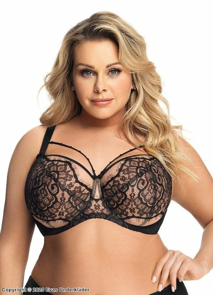 Soft Cup Bra, Sheer Mesh, Straps Over Bust, Eyelash Lace, D To M-cup 5 Soft Cup Bra, Sheer Mesh, Straps Over Bust, Eyelash Lace, D To M-cup - Image 5
