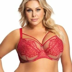 Soft Cup Bra, Sheer Mesh, Straps Over Bust, Eyelash Lace, D To M-cup