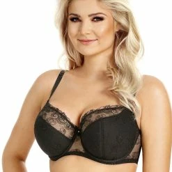 Comfortable Bra, Partially Sheer Cups, Lace Embroidery, C To M-cup