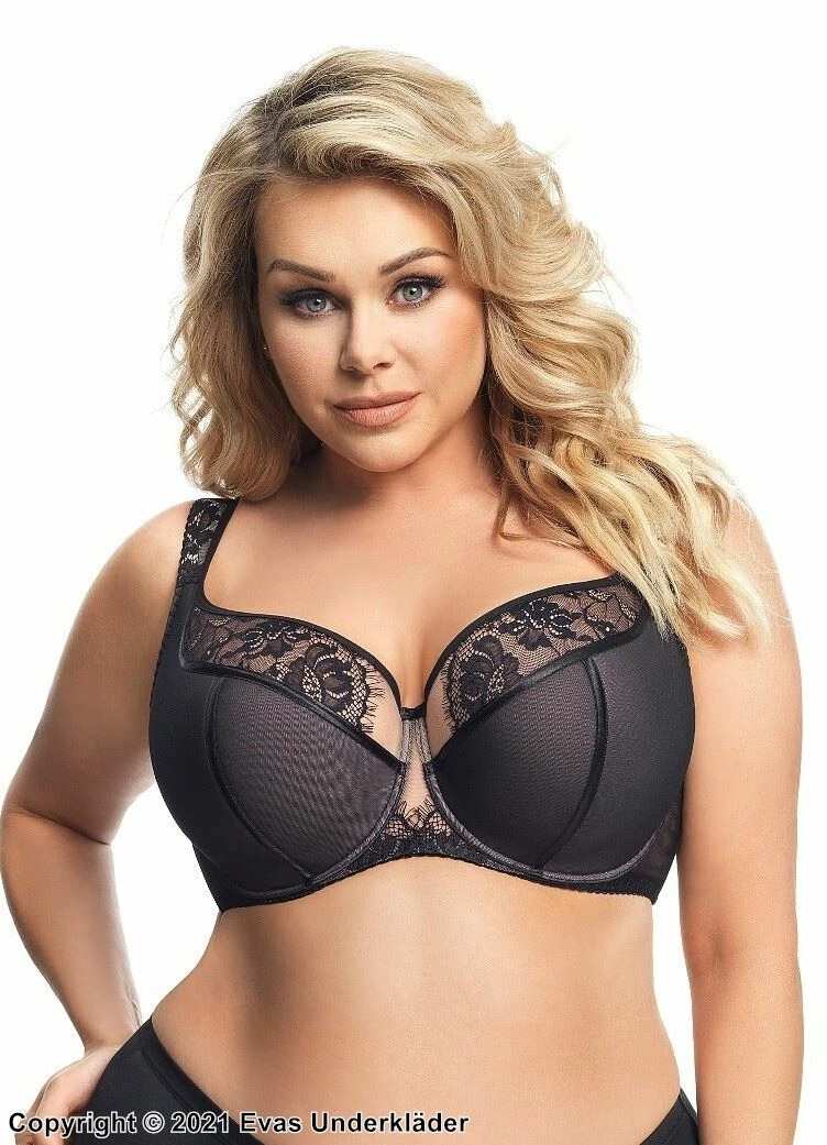 Romantic Big Cup Bra, Lace Inlays, Flowers, B To K-cup 1 Romantic Big Cup Bra, Lace Inlays, Flowers, B To K-cup