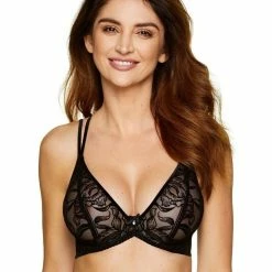 Soft Bra, Sheer Mesh, Crossing Straps, Velvet, Flowers