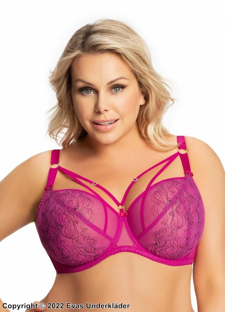 Soft Cup Bra, Mesh, Embroidery, Wide Shoulder Straps, Straps Over Bust, Cheerful Color 1 Soft Cup Bra, Mesh, Embroidery, Wide Shoulder Straps, Straps Over Bust, Cheerful Color