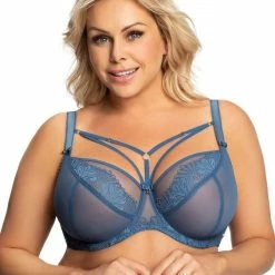 Big Cup Bra, Embroidery, Mesh Cups, Strappy Front, Rings, D To M-cup