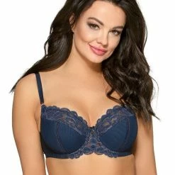 Soft Cup Bra, Lace Trim, Mesh Inlay, B To L-cup