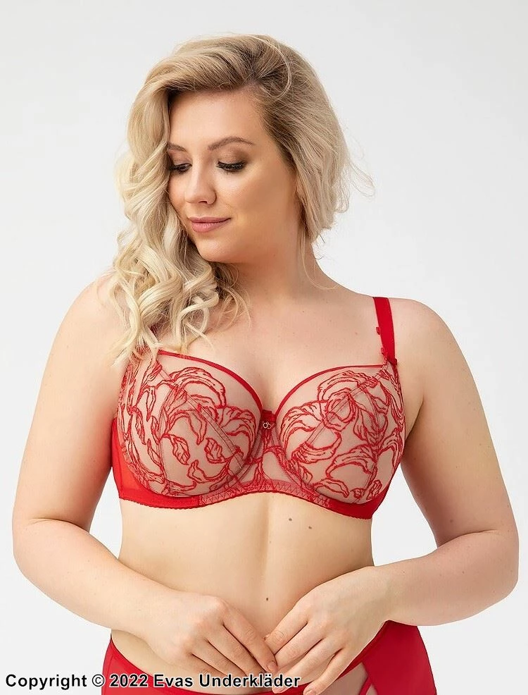 Romantic Big Cup Bra, Tulle, Lace Embroidery, D To L-cup 1 Romantic Big Cup Bra, Tulle, Lace Embroidery, D To L-cup