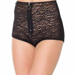 Romantic Boyshort Panties, Lace, High Waist, Front Zipper, Leopard