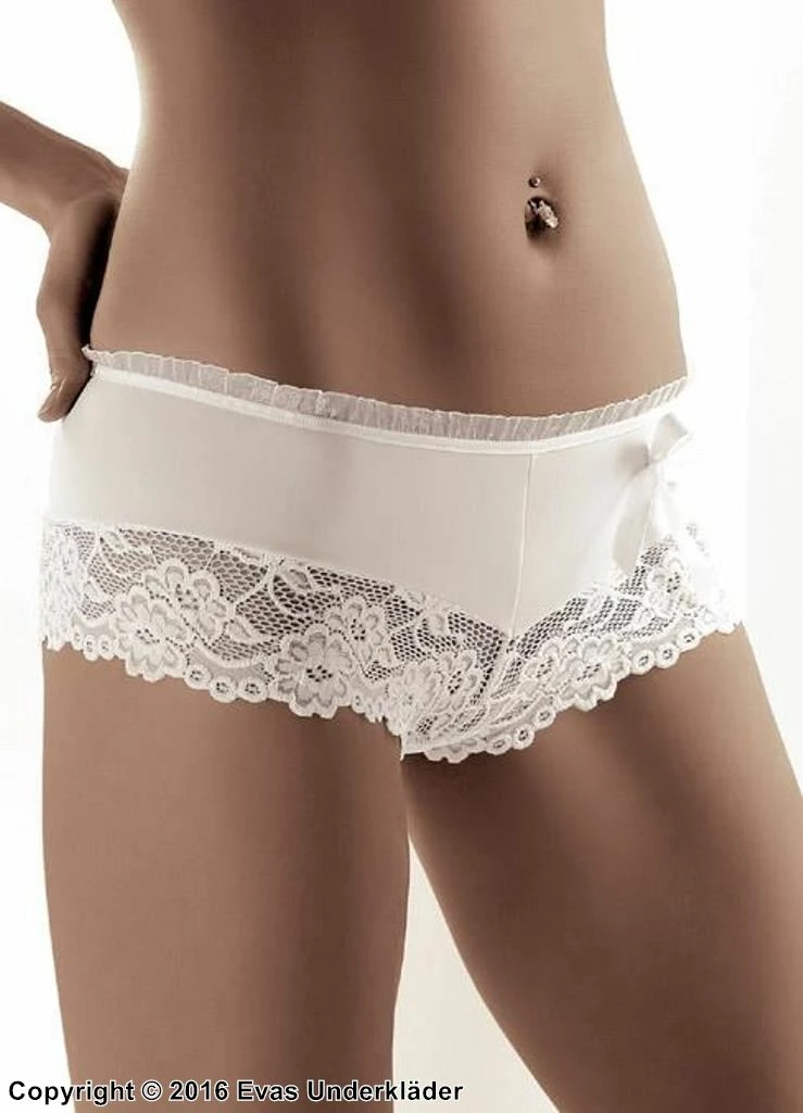 Romantic Boyshort Panties, Wide Lace Edge, Ruffle Trim 1 Romantic Boyshort Panties, Wide Lace Edge, Ruffle Trim
