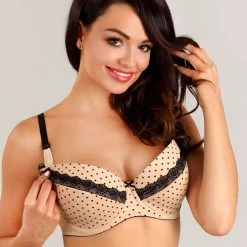 Nursing Bra, Lace Overlay, Small Dots, B To H-cup
