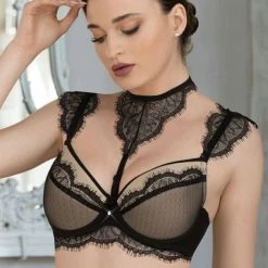 Romantic Push-up Bra, Eyelash Lace, Collar, Small Dots