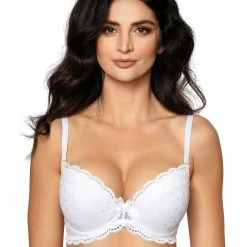 Romantic Push-up Bra, Lace Trim, Small Dots