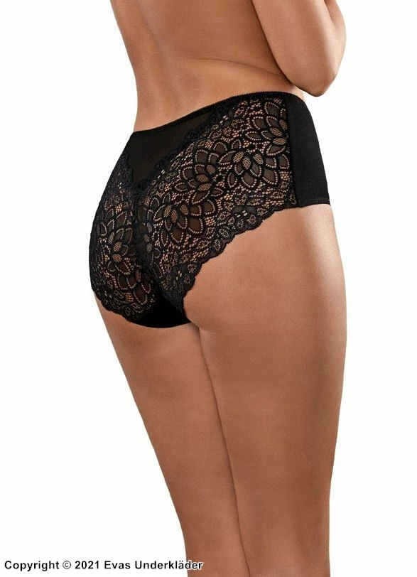 Romantic High Waist Panties, Lace Inlay, Plain Front, Flowers 4 Romantic High Waist Panties, Lace Inlay, Plain Front, Flowers - Image 4
