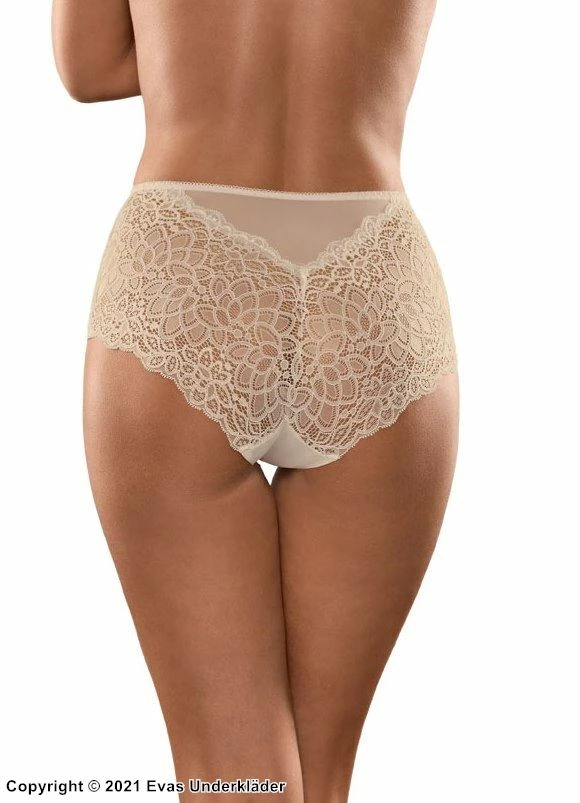 Romantic High Waist Panties, Lace Inlay, Plain Front, Flowers 6 Romantic High Waist Panties, Lace Inlay, Plain Front, Flowers - Image 6