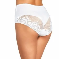 High Waist Panties, Openwork Lace, Plain Front, Flowers