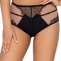 Romantic High Waist Panties, Sheer Mesh, Eyelash Lace, Straps