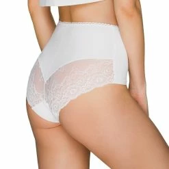 Romantic High Waist Panties, High Quality Cotton, Lace Panel, Plain Front