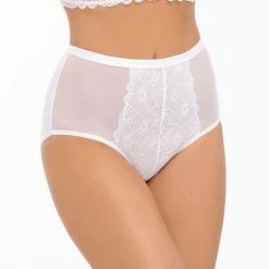 High Waist Panties, High Quality Cotton, Sheer Inlays, Floral Lace, Plain Back