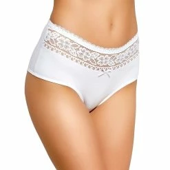 High Waist Panties, Cotton, Lace Inlay, Flowers