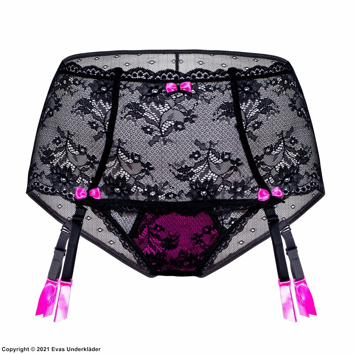 Romantic High Waist Panties, Sheer Lace, Built-in Garter Belt 2 Romantic High Waist Panties, Sheer Lace, Built-in Garter Belt - Image 2