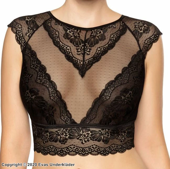 Crop Top, Sheer Mesh, Floral Lace, Small Dots 8 Crop Top, Sheer Mesh, Floral Lace, Small Dots - Image 8