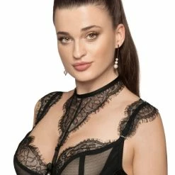 Soft Cup Bra, Tulle, Eyelash Lace, Collar, Small Dots