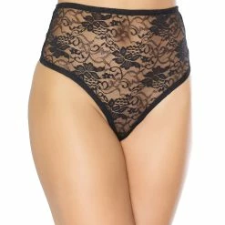 Romantic Thong, Stretch Lace, High Waist, Flowers